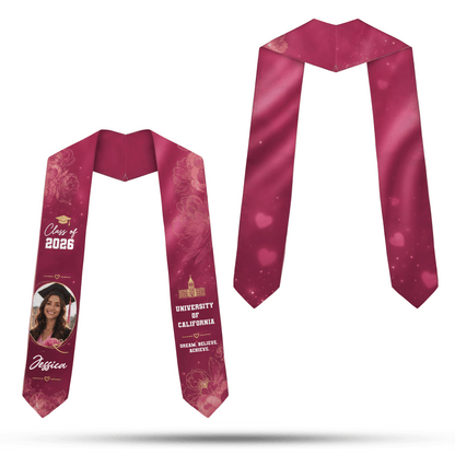 Personalized Floral Graduation Stole – Custom Photo, Name and Year