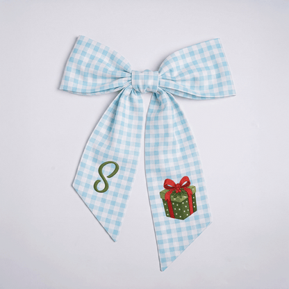 Personalized Monogram Christmas Gift Box Bow, Custom Initial Holiday Tree Topper & Hair Ribbon