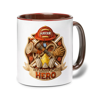 Personalized Firefighter Dad Accent Mug – My Daddy Is My Hero Coffee Mug
