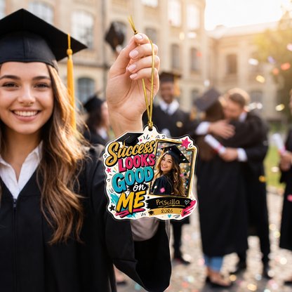 Success Looks Good on Me Custom Photo Acrylic Ornament, Personalized Graduation Gift with Name