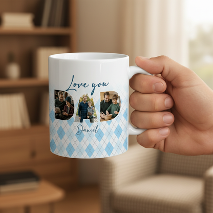 Personalized Love You Dad Photo Mug – Custom Name & Picture Coffee Cup for Father, Father’s Day Gift from Kids