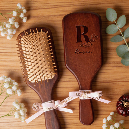Personalized Bridesmaid Wooden Comb – Custom Name Airbag Hair Brush Wedding Party Gift