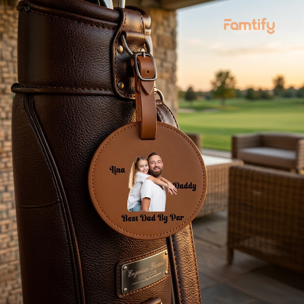 Personalized Leather Golf Bag Tag for Dad – “Best Dad By Par” Custom Gift