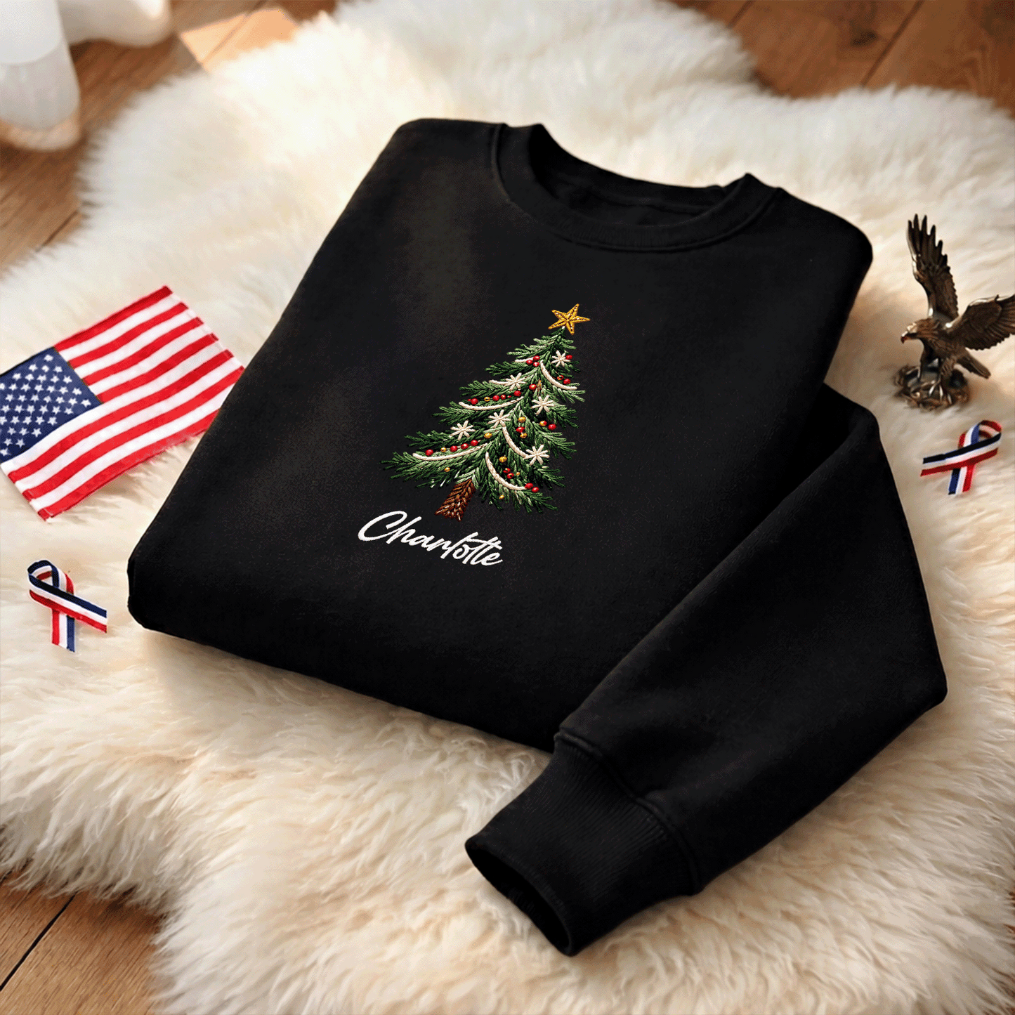 Personalized Embroidered Classic Christmas Tree Sweatshirt with Custom Name