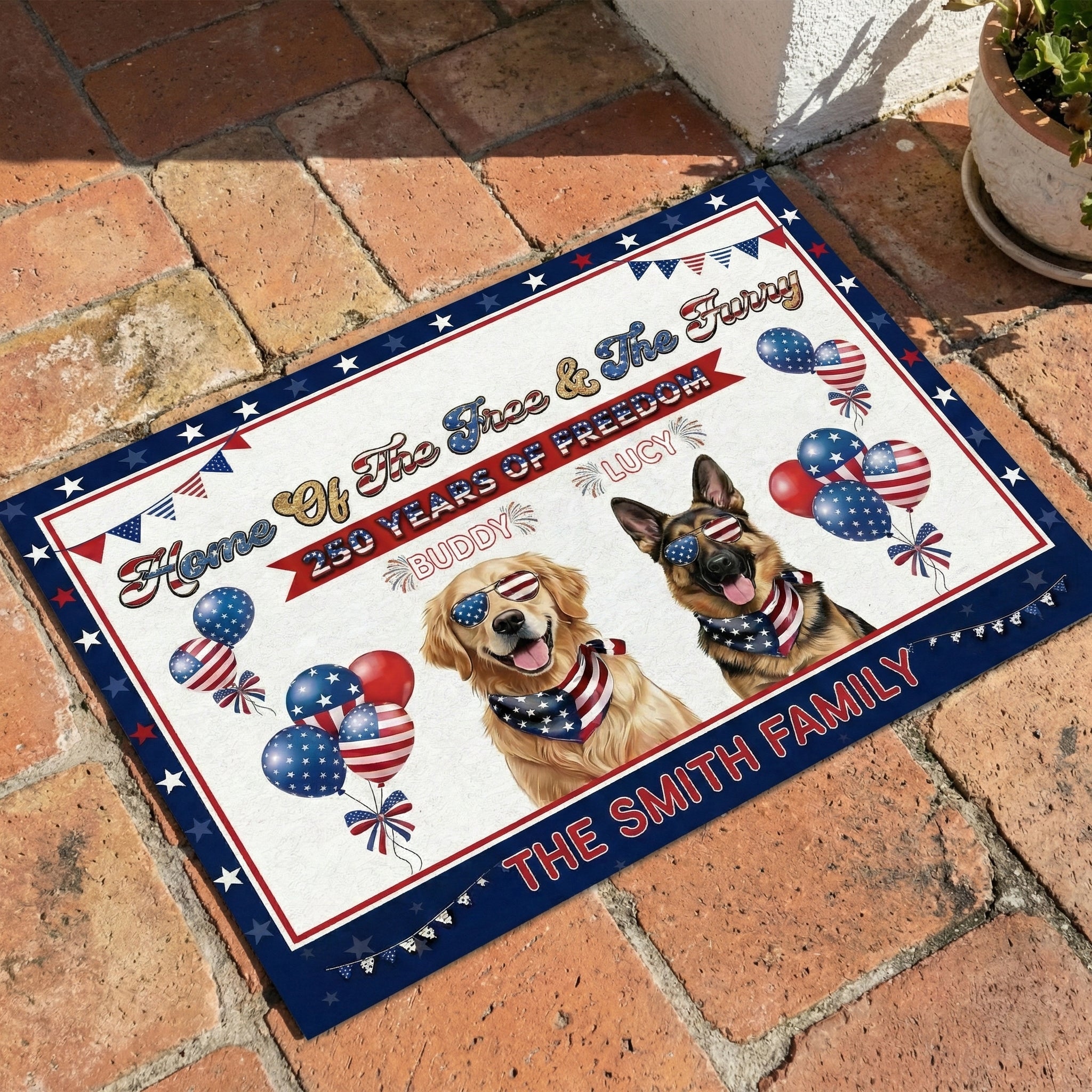 Personalized Dog Lover Doormat - Home of the Free & the Furry 1776-2026