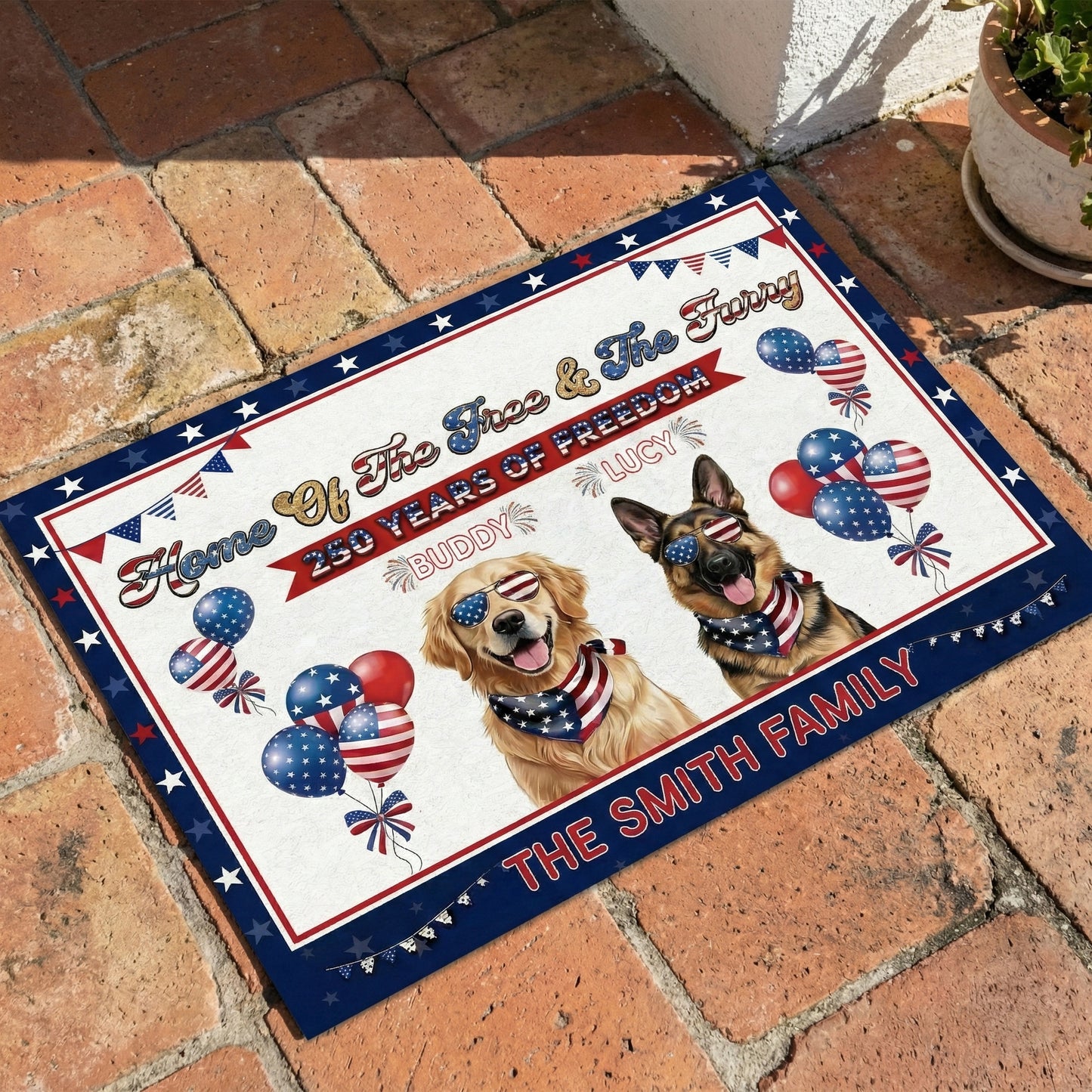 Personalized Dog Lover Doormat - Home of the Free & the Furry 1776-2026