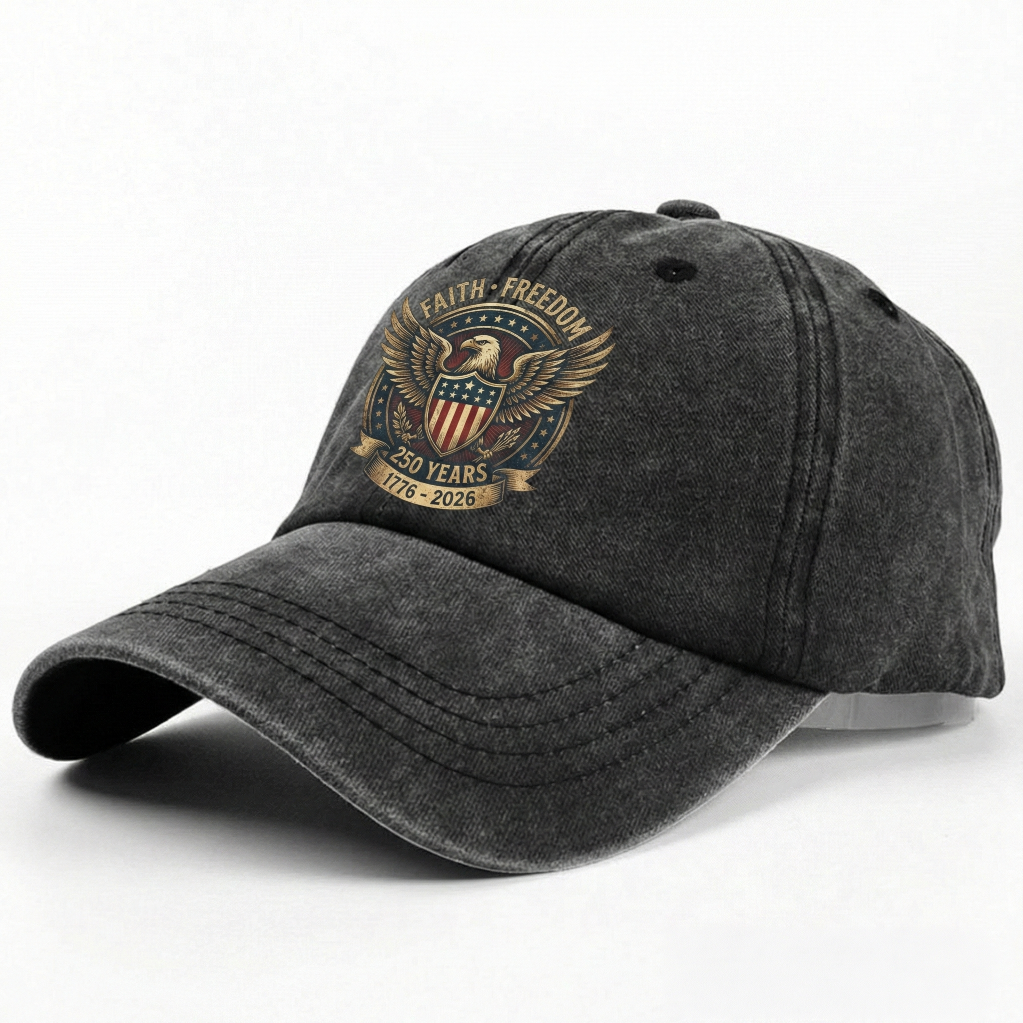 250 Years Of Freedom 1776–2026 Eagle Custom Name Washed Denim Baseball Cap