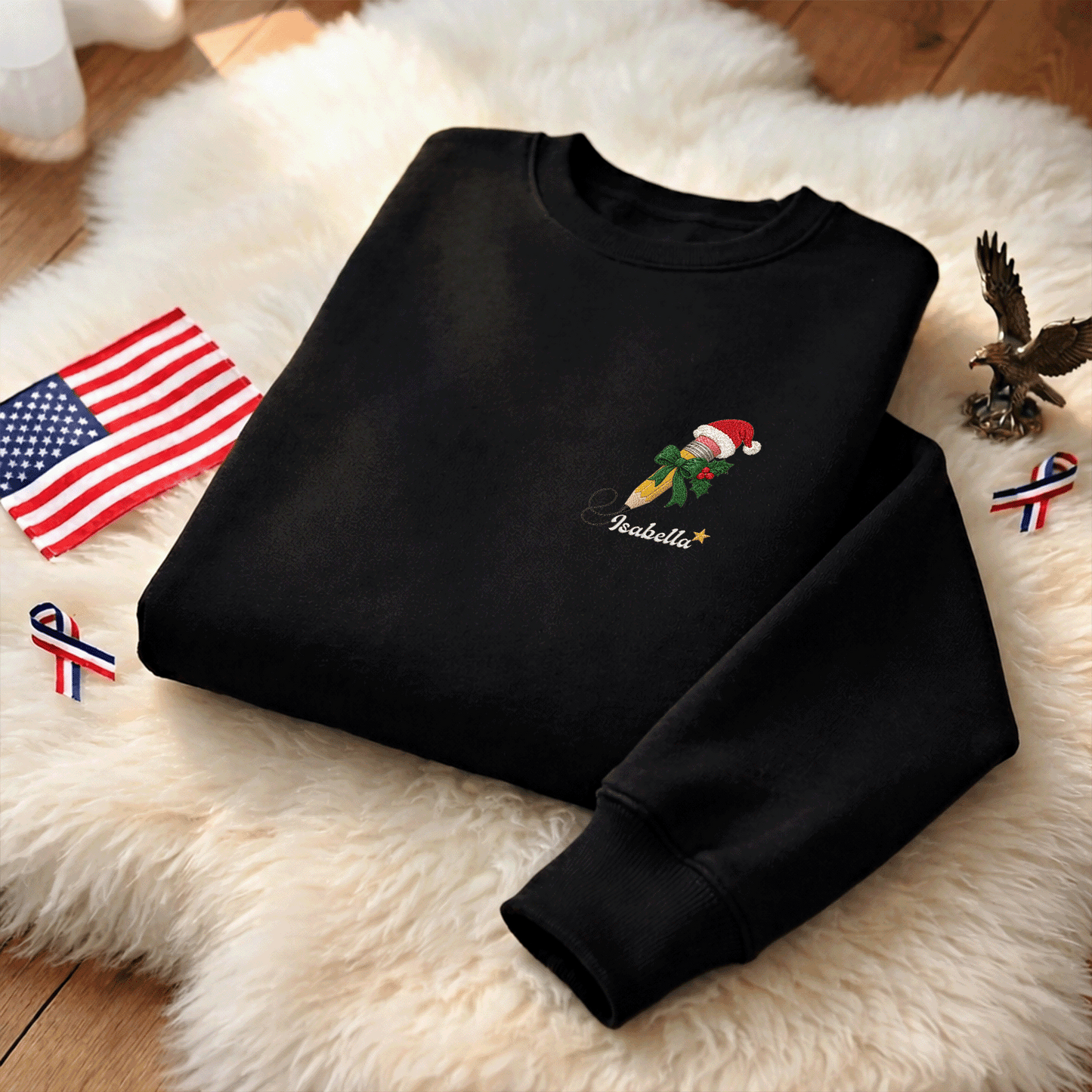 Personalized Embroidered Christmas Pencil Sweatshirt with Custom Name