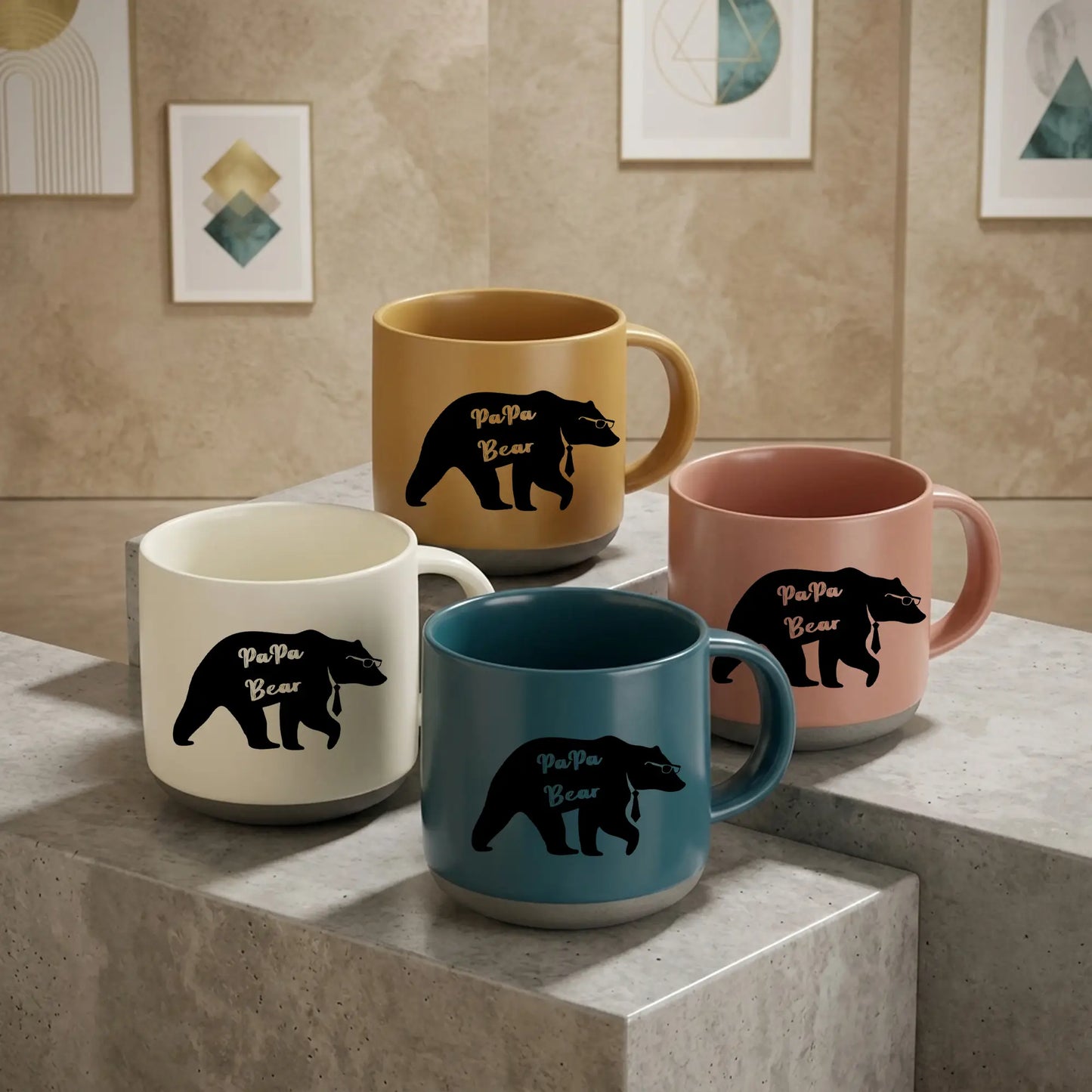 Papa Bear Clay Mug – Father’s Day Gift for Dad, Cute Family Coffee Mug