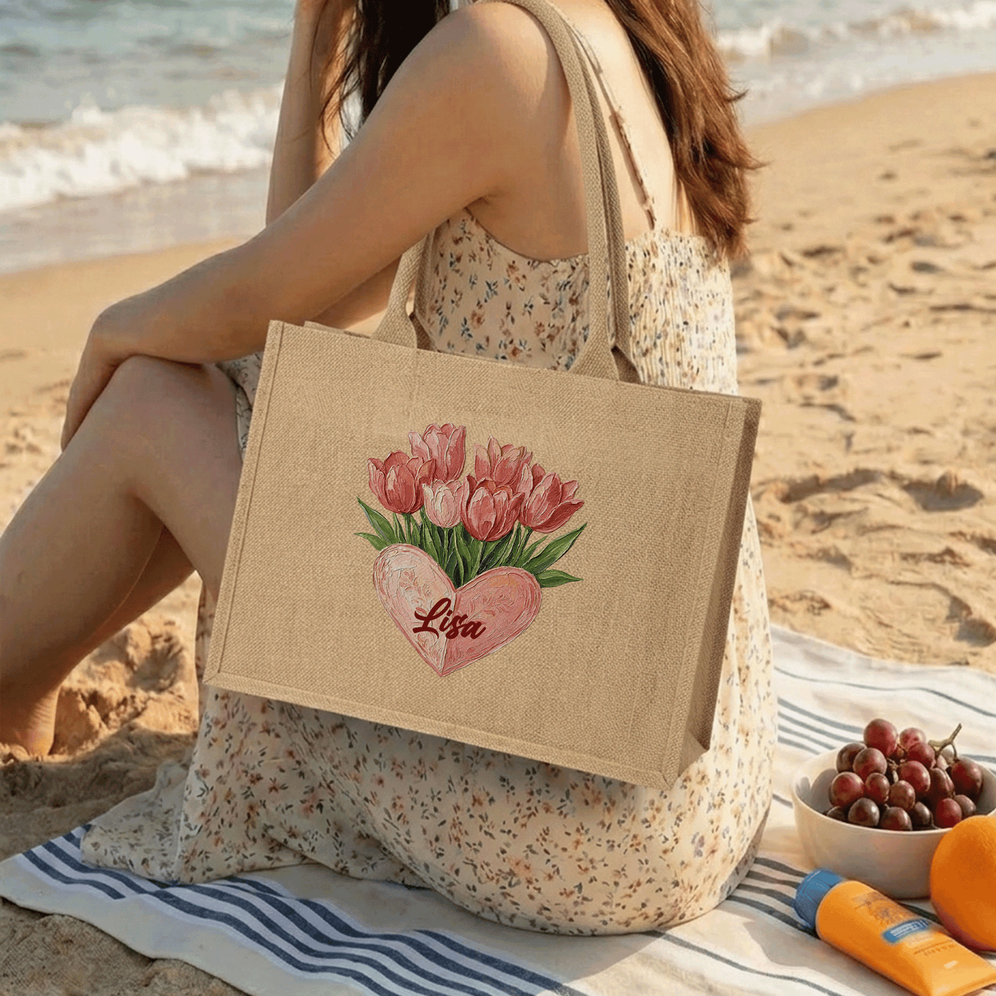 Personalized Wildflower Field Linen Handbag – Love & Togetherness Gift