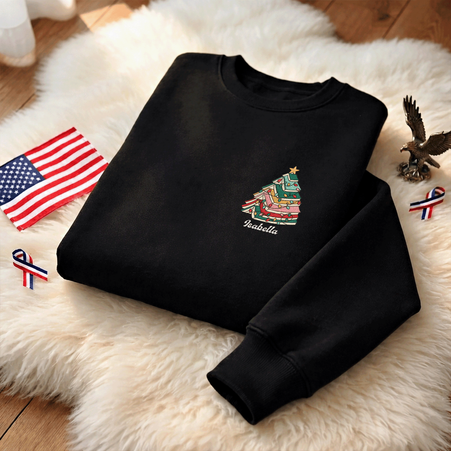 Personalized Christmas Tree Books Sweatshirt with Custom Name | Book Lover Holiday Crewneck