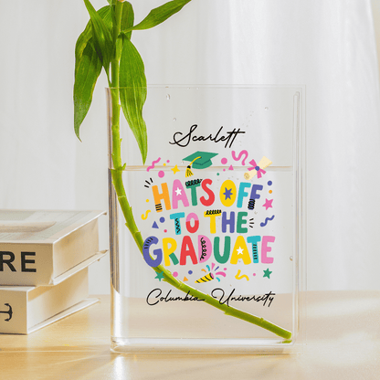 Personalized Hats Off to the Graduate Acrylic Book Vase with Custom Name