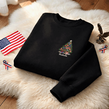 Personalized Classic Christmas Tree Sweatshirt with Custom Name | Festive Holiday Crewneck Gift