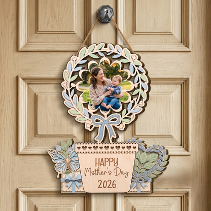 Personalized Mother’s Day Wooden Sign with Photo & Year – Custom Wood Plaque Gift for Mom, Family Keepsake Decor