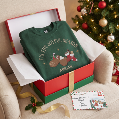 Personalized Joyful Season Embroidered Sweatshirt | Custom Name Christmas Holiday Crewneck Gift
