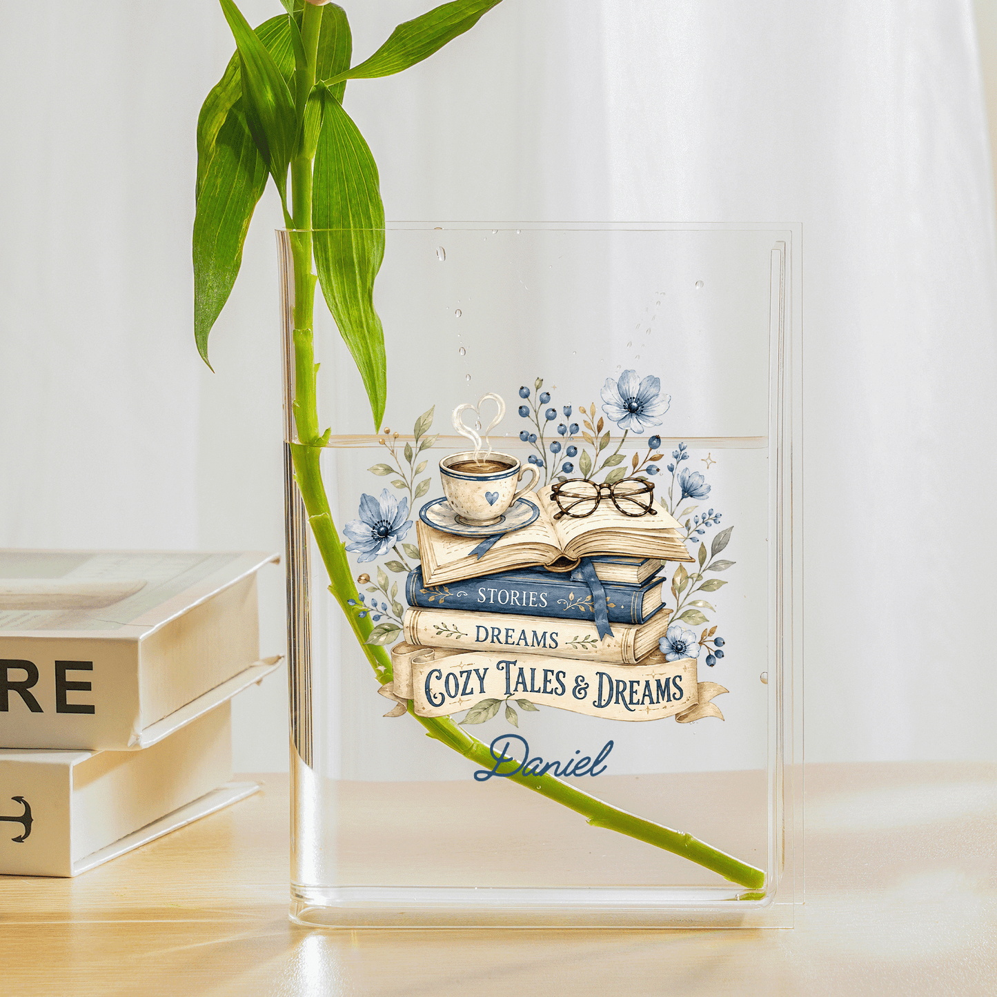 Personalized Stories, Dreams, Cozy Tales & Dreams Acrylic Book Vase with Custom Name