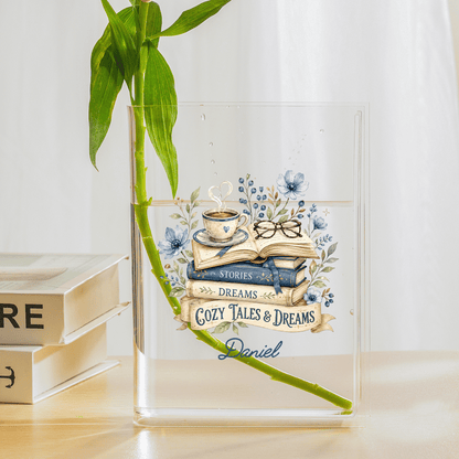 Personalized Stories, Dreams, Cozy Tales & Dreams Acrylic Book Vase with Custom Name