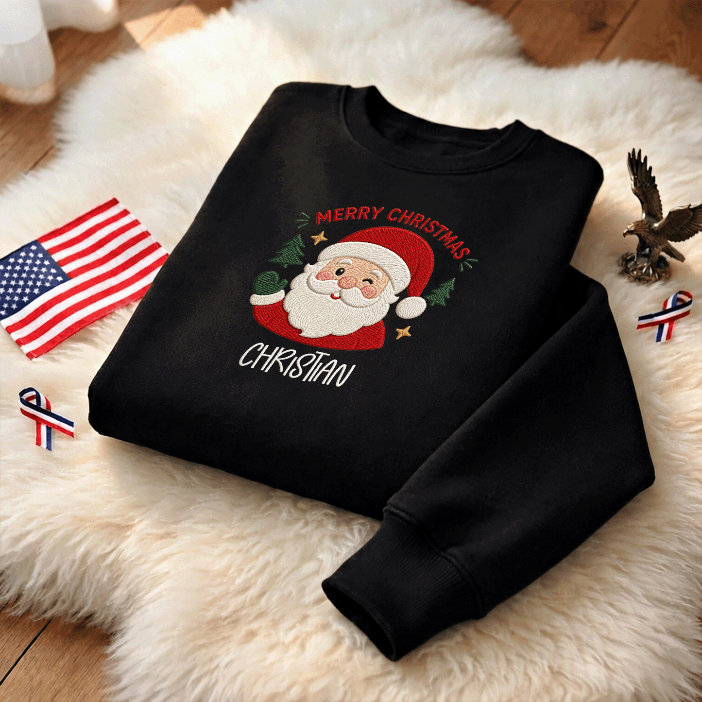 Personalized Embroidered Merry Christmas Sweatshirt with Custom Name