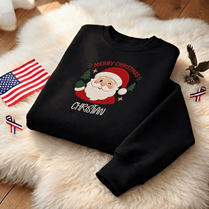 Personalized Embroidered Merry Christmas Sweatshirt with Custom Name