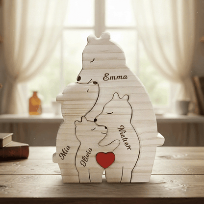 Personalized Wooden Bear Puzzle – Engraved Names for Family Gift