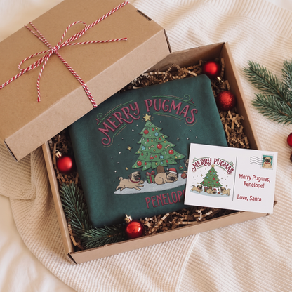 Personalized Merry Pugmas Christmas Sweatshirt with Custom Name | Cute Pug Dog Holiday Crewneck