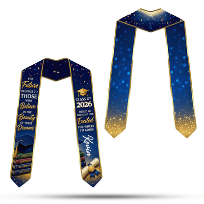 Personalized Proud of How Far I've Come Excited for Where I'm Going Graduation Stole – Custom Photo and Name