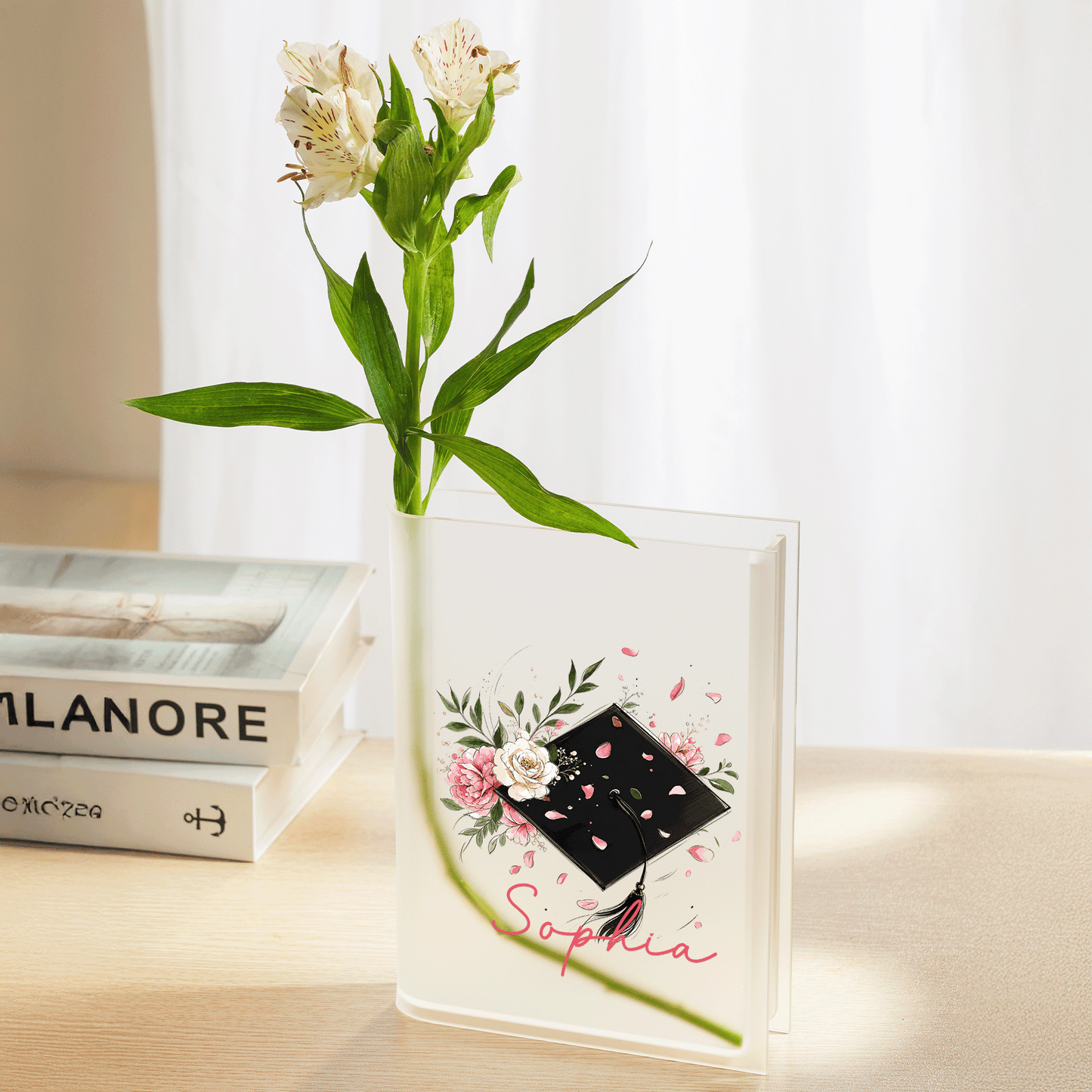 Personalized Graduation Cap Acrylic Book Vase with Custom Name
