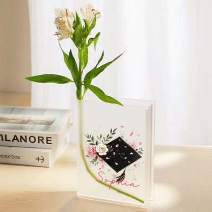 Personalized Graduation Cap Acrylic Book Vase with Custom Name