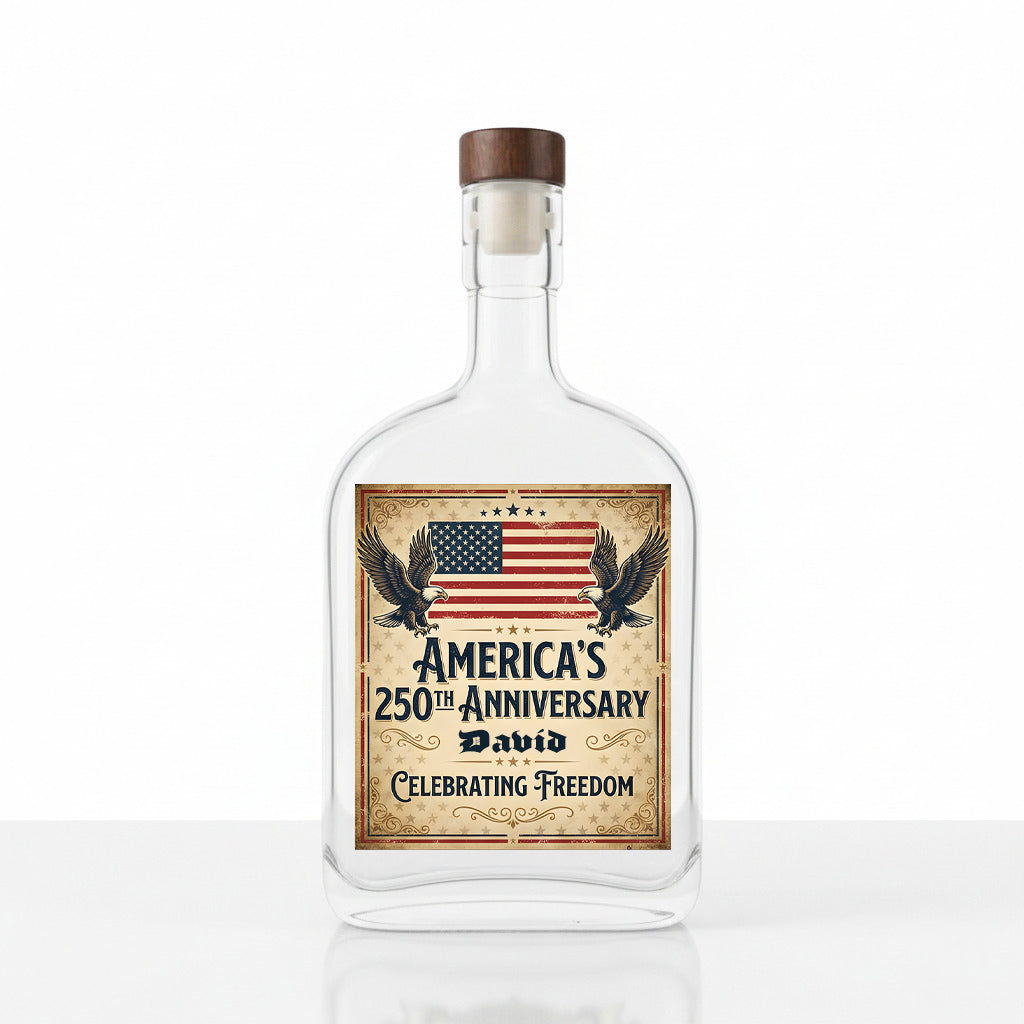 250 Years USA 250th Birthday 1776-2026 Eagle Flag Whiskey Bottle