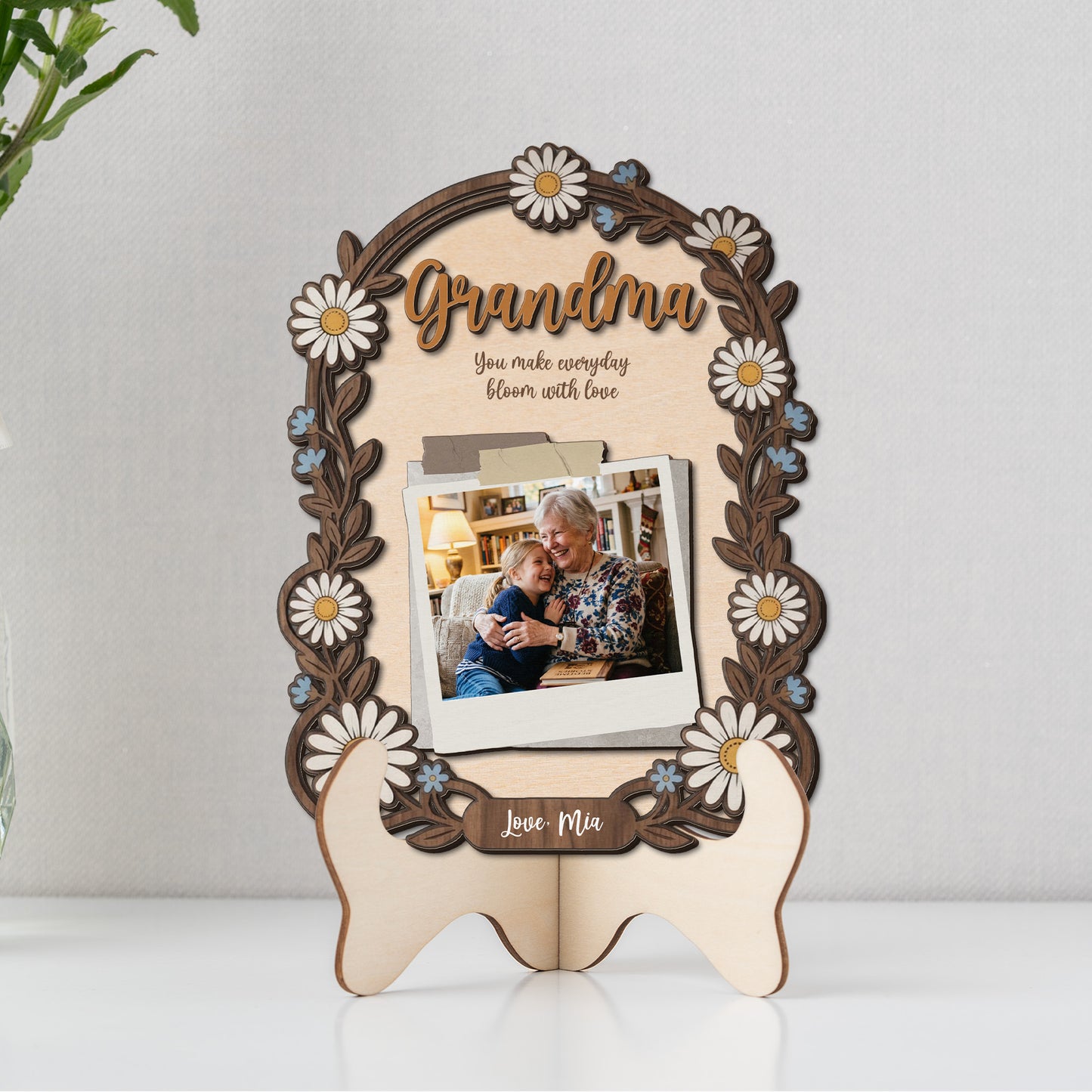 Personalized 2-Layer Wooden Sign with Photo & Year, Mother’s Day Gift for Mom & Grandma, Custom Floral Keepsake Plaque