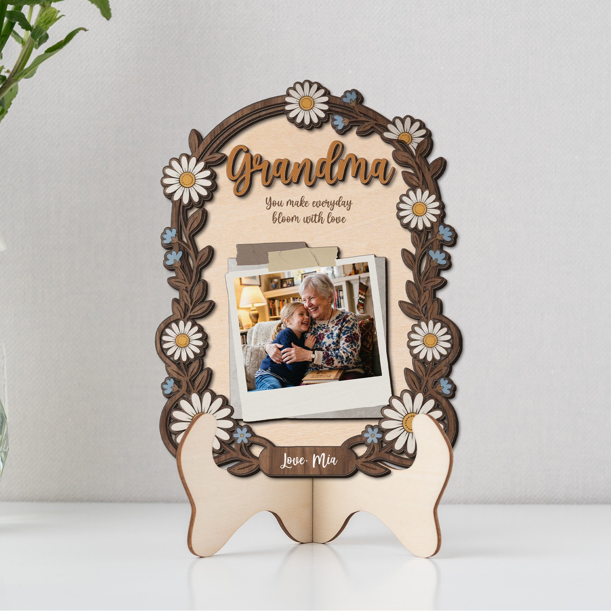 Personalized 2-Layer Wooden Sign with Photo & Year, Mother’s Day Gift for Mom & Grandma, Custom Floral Keepsake Plaque