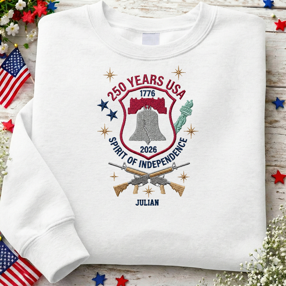 USA 250 Years Since 1776 Embroidered Sweatshirt - Classic Patriotic Celebration