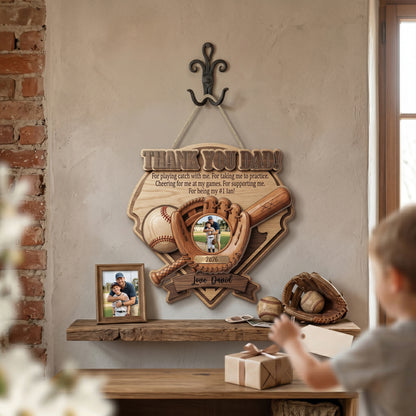 Personalized Photo Wooden Sign for Dad – Custom Name 2 Layer Father’s Day Gift, Thank You Dad Decor