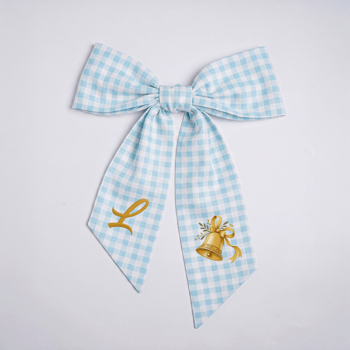 Custom Letter Golden Christmas Bell Embroidered Linen Wreath Sash, Personalized Monogram Holiday Bow Sash for Door Decor