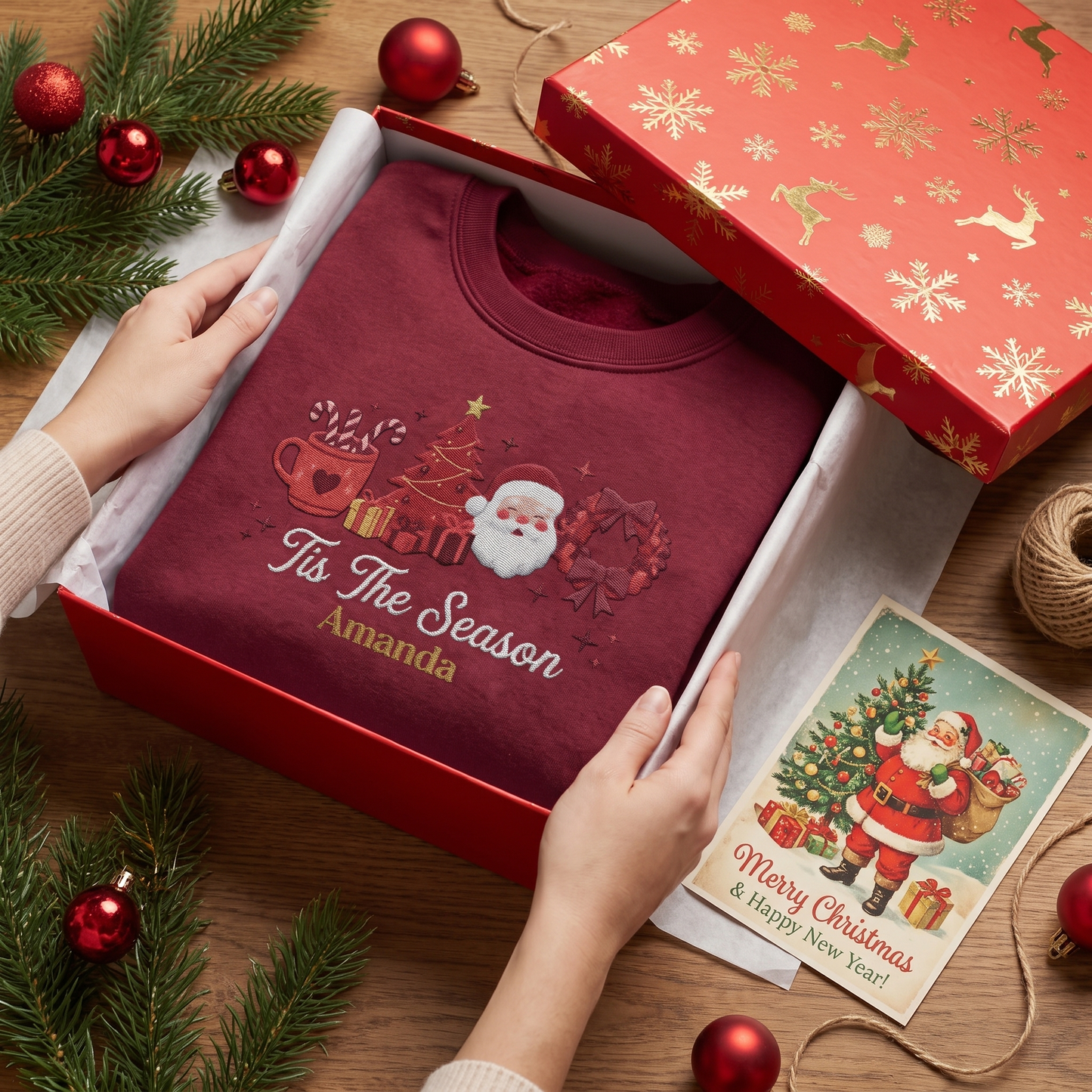 Personalized Tis The Season Christmas Sweatshirt with Custom Name | Cozy Holiday Embroidered Crewneck Gift