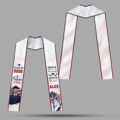 Personalized Proud of the Journey Excited for the Future Graduation Stole – Custom Photo and Name