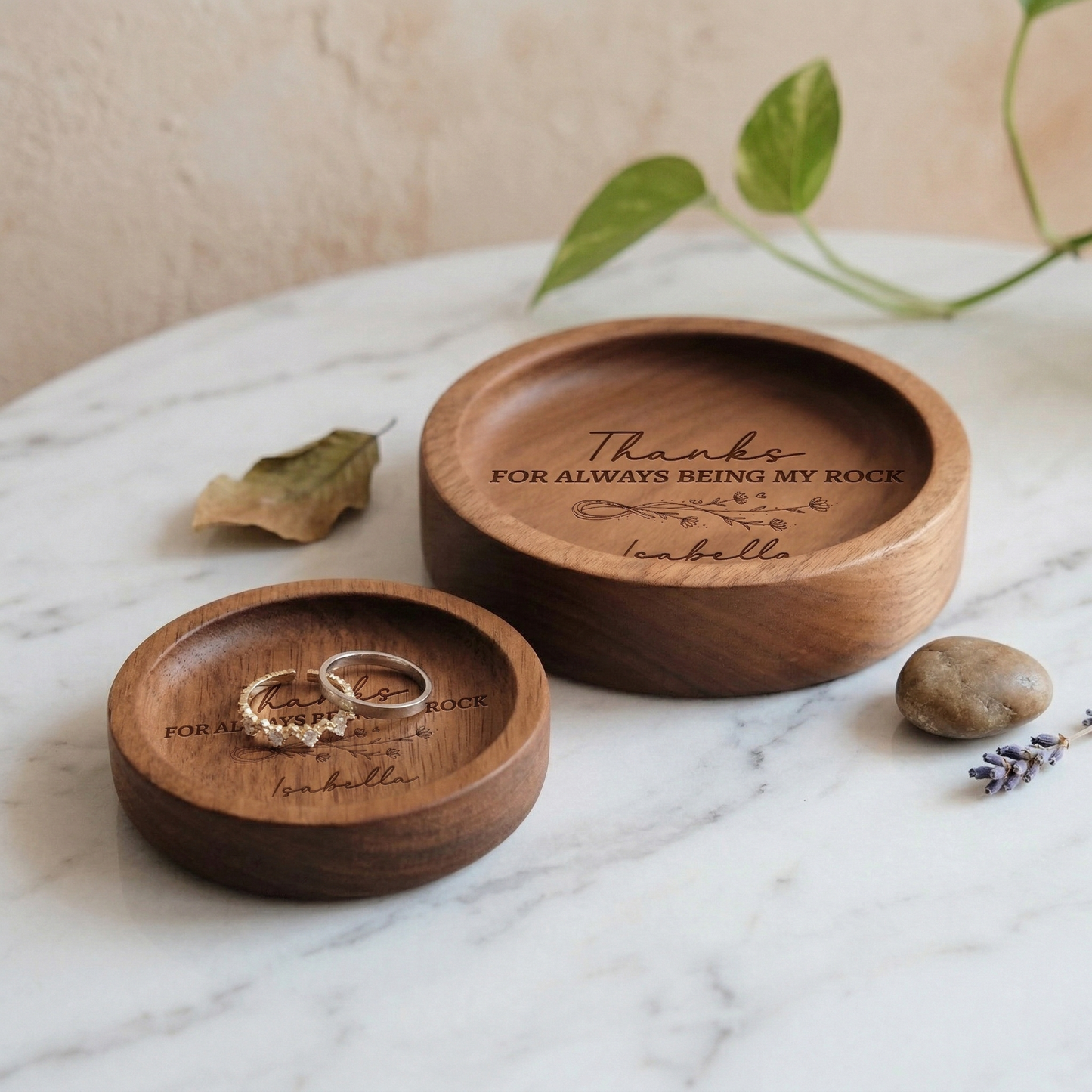 Thanks For Always Being My Rock – Personalized Wooden Ring Dish – Meaningful Gift for Mom