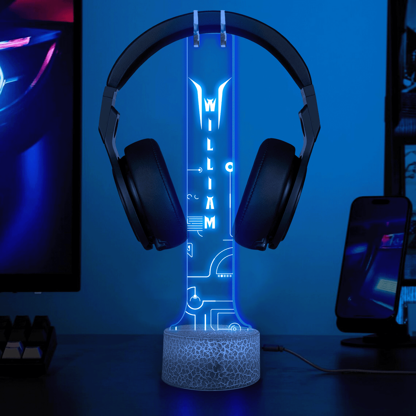 Personalized LED Headphone Holder for Dad – Custom Name Desk Gift