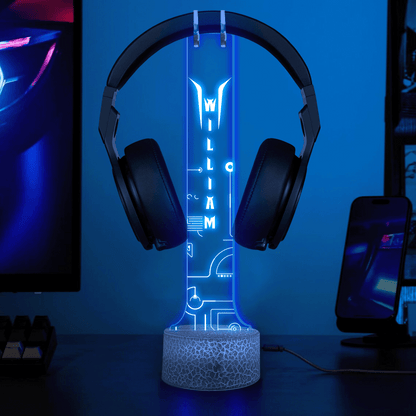 Personalized LED Headphone Holder for Dad – Custom Name Desk Gift