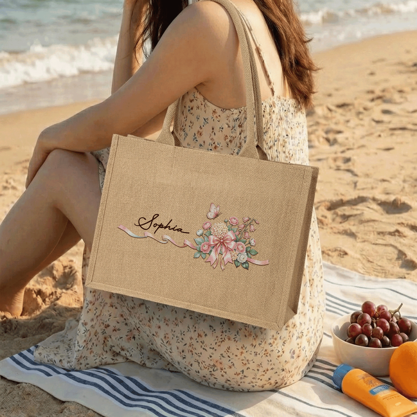 Personalized Linen Handbag – Minimalist Everyday Style Gift for Mom Birthday & Holiday Tote