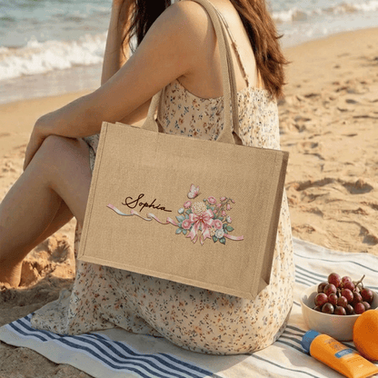Personalized Linen Handbag – Minimalist Everyday Style Gift for Mom Birthday & Holiday Tote