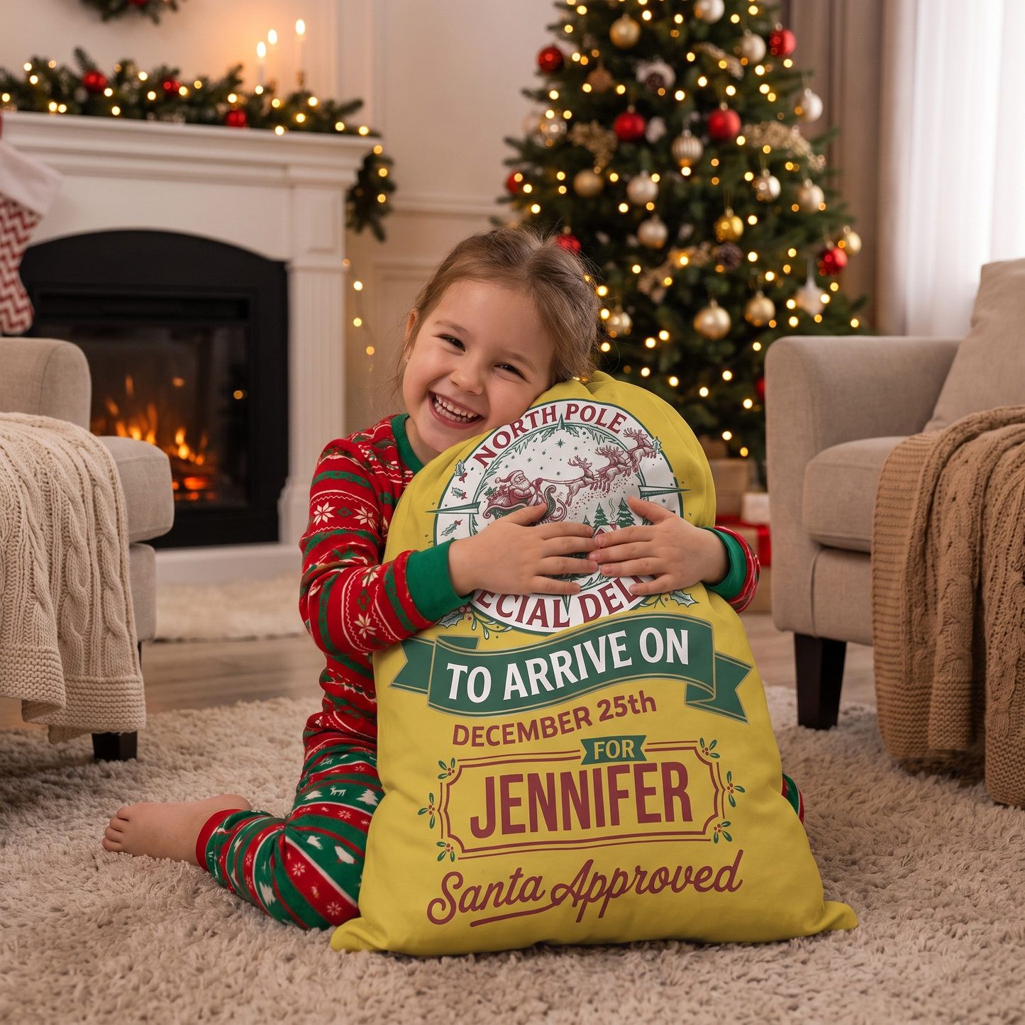 Personalized Special Delivery to Arrive on Dec 25th Christmas Sack with Custom Name