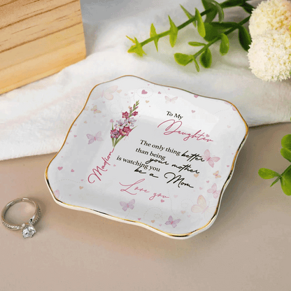 Personalized Ceramic Jewelry Dish - Custom Name Trinket Tray for Daughter, Mother's Day Gift