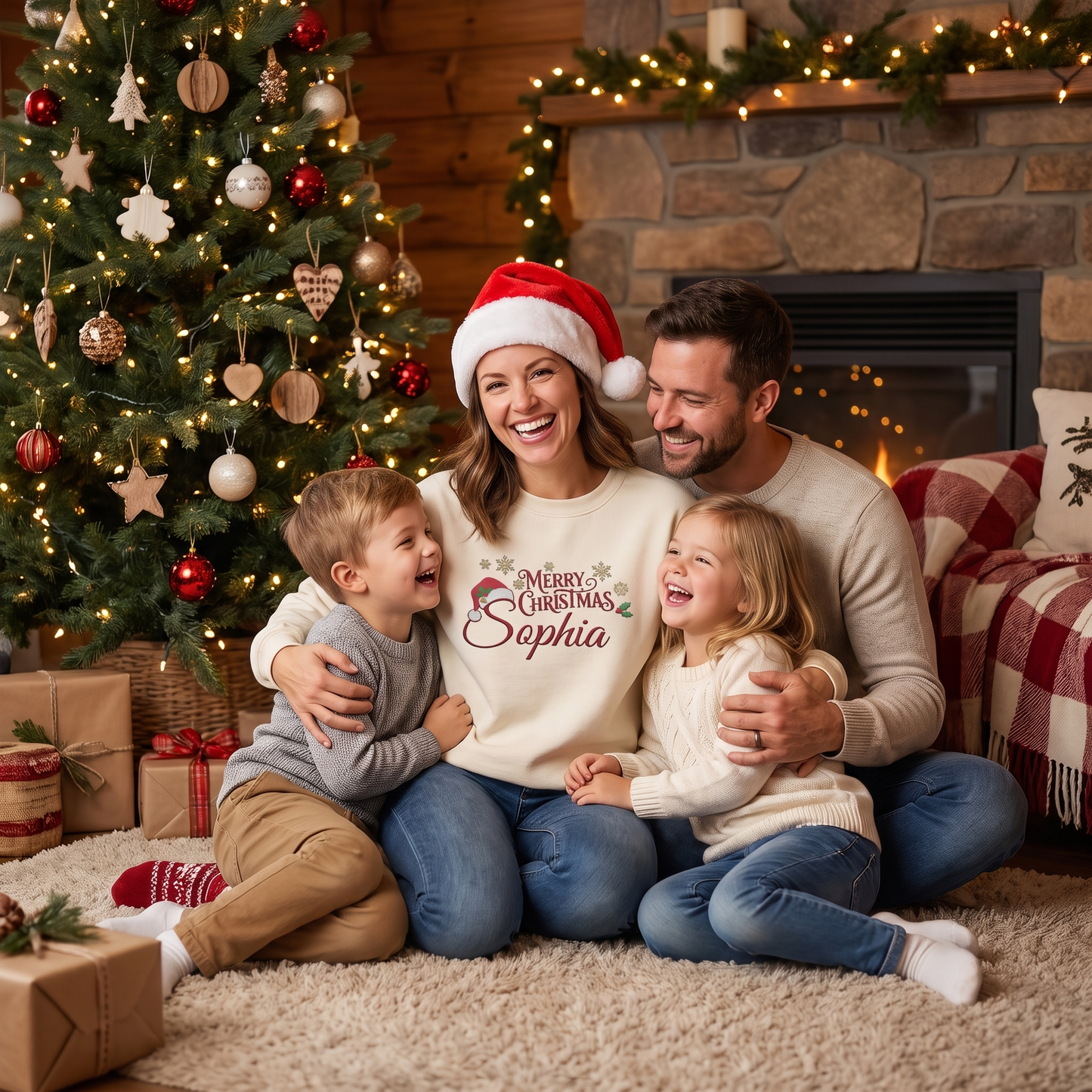 Personalized Embroidered Merry Christmas Name Sweatshirt with Custom Name