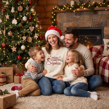 Personalized Embroidered Merry Christmas Name Sweatshirt with Custom Name