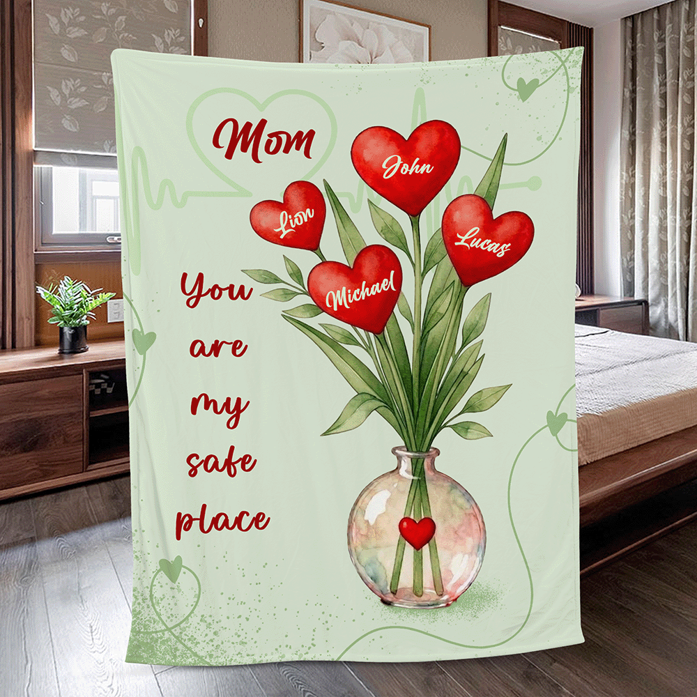 Cozy Love Message Design – Custom Name Blanket for Mom – Mother’s Day & Birthday Gift for Mom – Personalized Family Throw Blanket