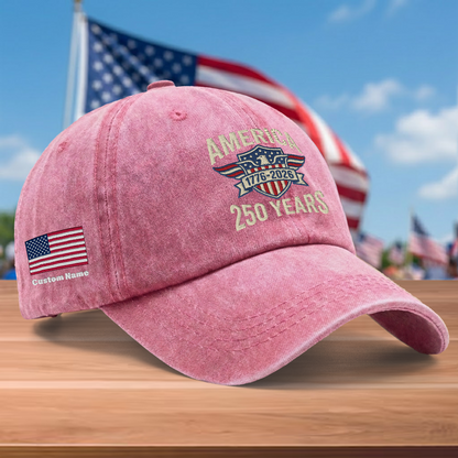 America 250th Anniversary 1776-2026 Embroidered Baseball Cap – Custom Name Patriotic USA Washed Denim Hat