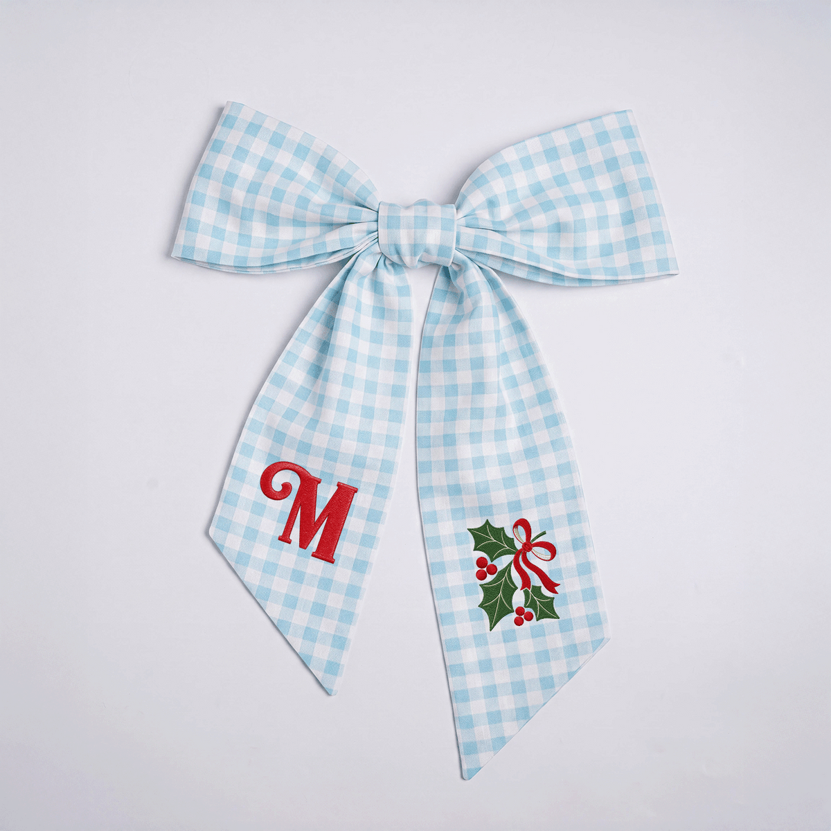 Custom Letter Christmas Holly Berry Embroidered Linen Wreath Sash, Personalized Monogram Holiday Bow Sash for Front Door Decor