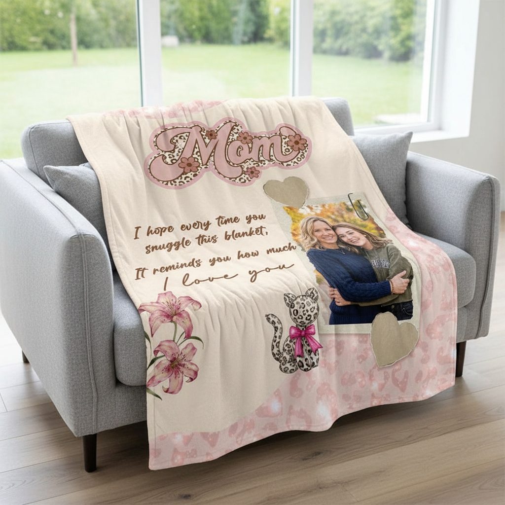 Personalized “Mom” Photo Blanket – Custom Family Love Blanket Gift for Mother