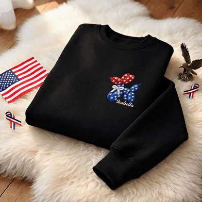 Personalized Patriotic Balloon Dog Embroidered Sweatshirt | Custom Name American Flag Crewneck Gift